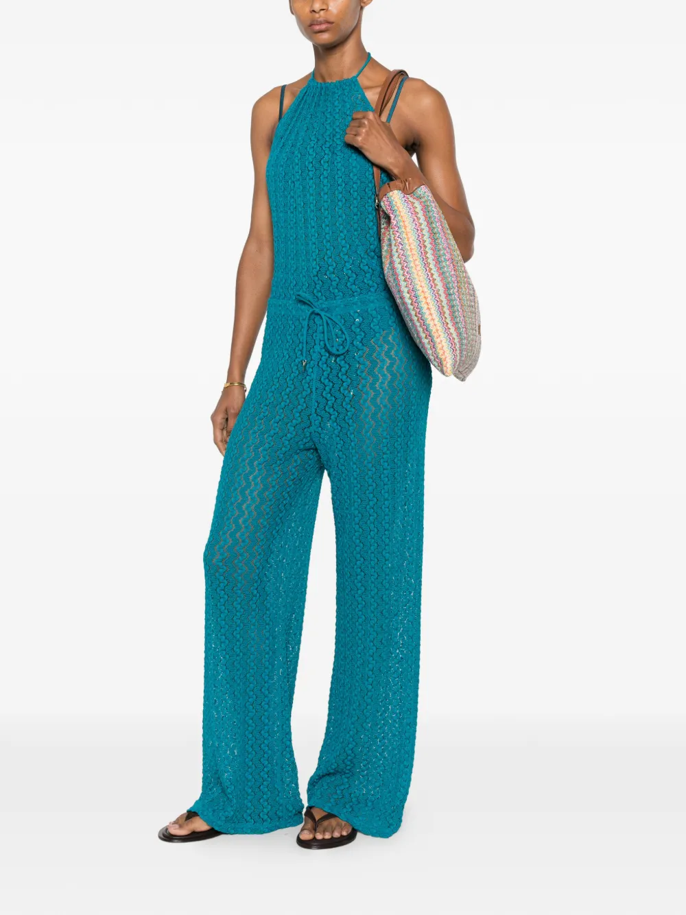  Fisico Mono Con Cuello Halter - Azul 