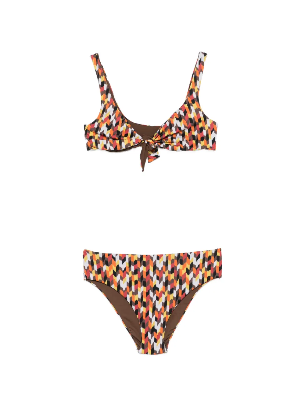 Fisico printED knot-detail bikini - Arancione