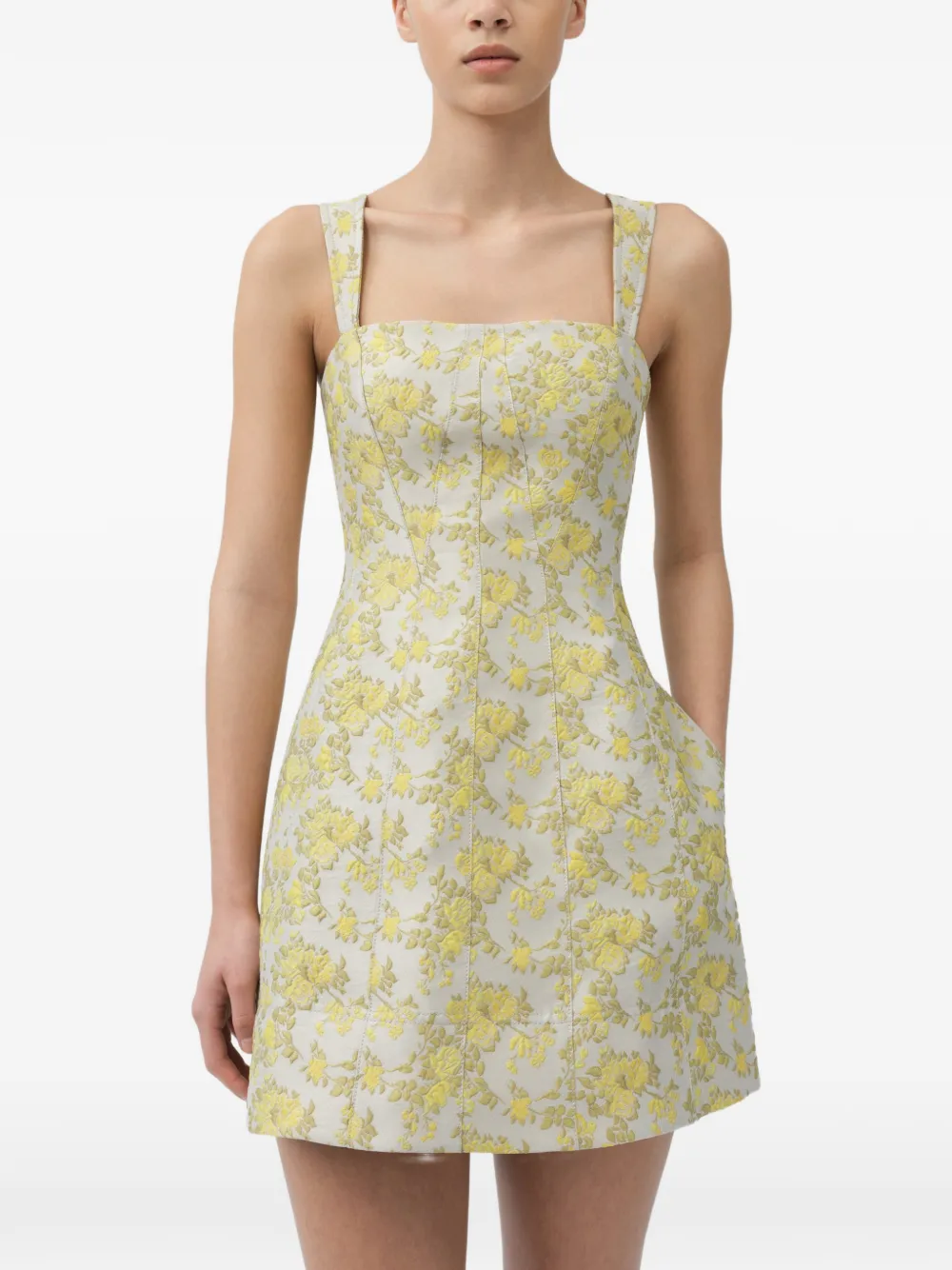 SIMKHAI Lydia floral-jacquard mini dress Beige
