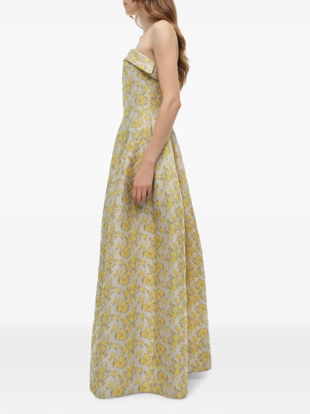 SIMKHAI Octavia strapless jacquard maxi-jurk Beige
