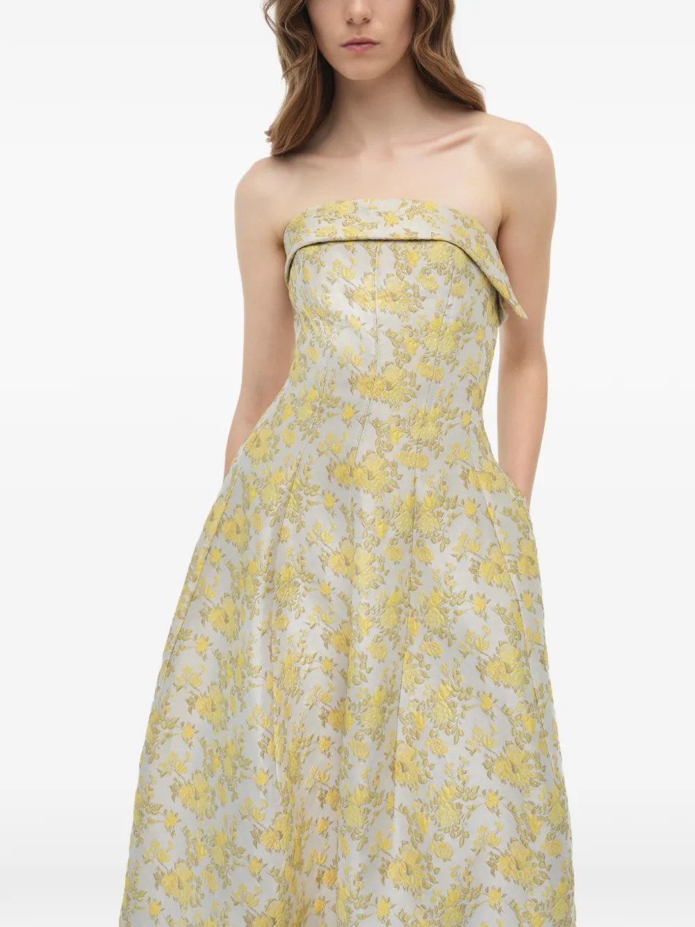 SIMKHAI Octavia strapless jacquard maxi-jurk Beige