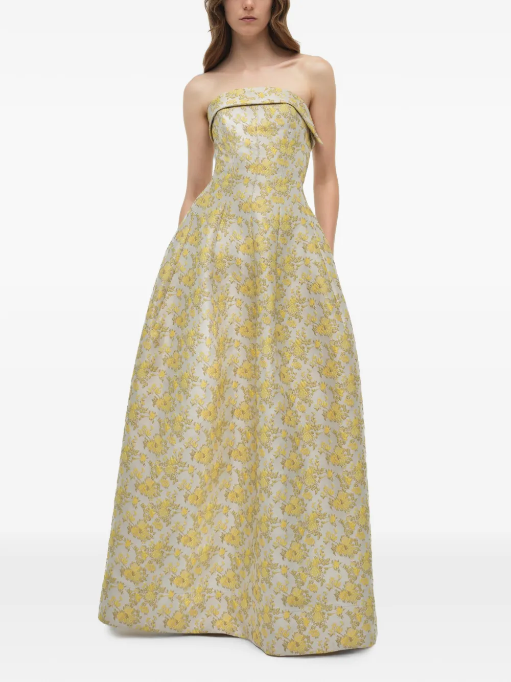 SIMKHAI Octavia strapless jacquard maxi-jurk Beige