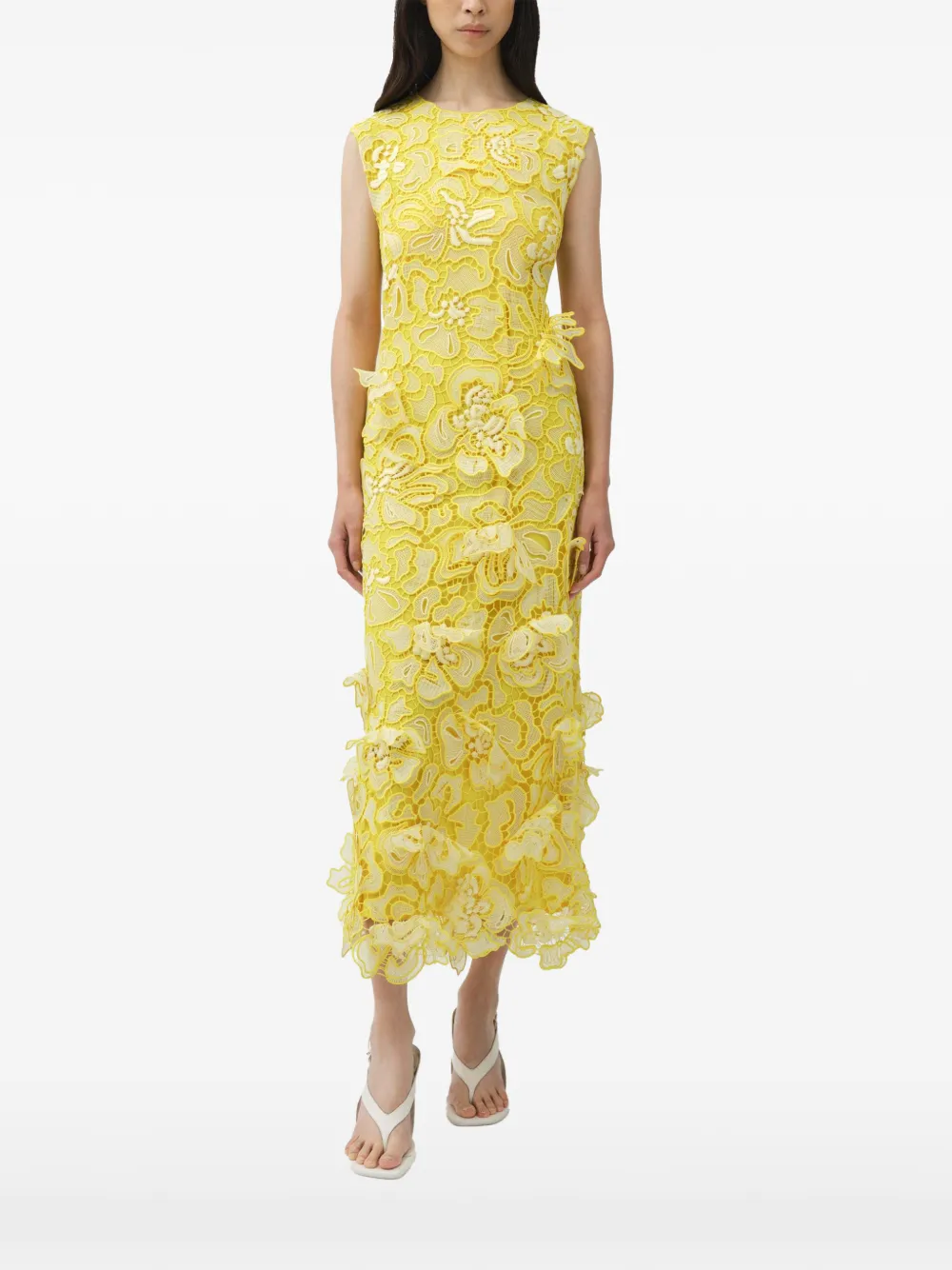 SIMKHAI Dahlia midi-jurk met kant Geel