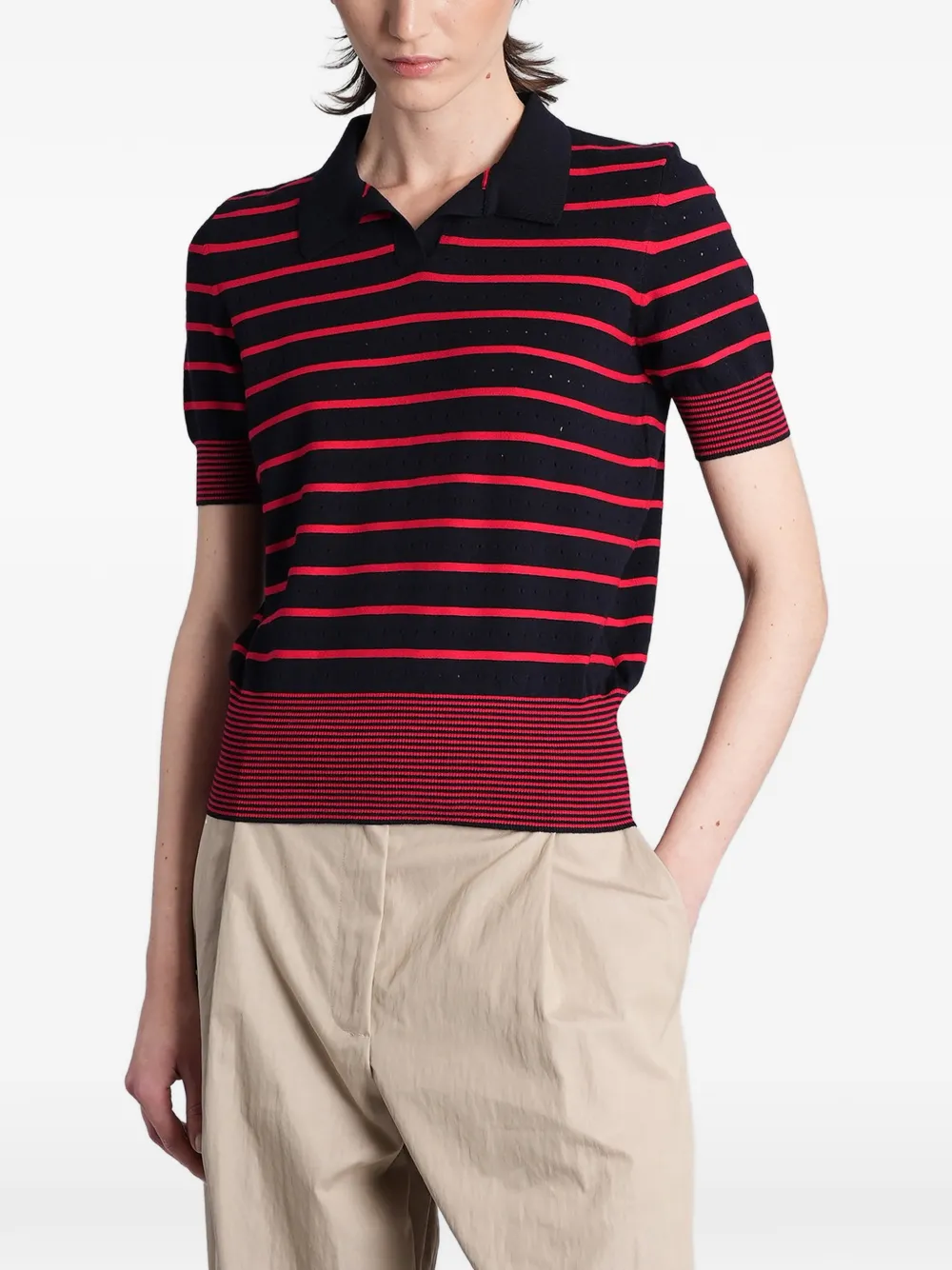 Magda Butrym striped pointelle-knit polo shirt - Blau
