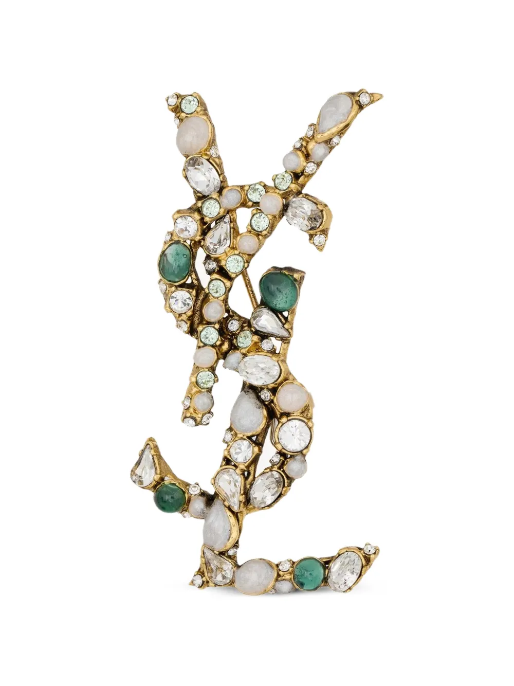 Saint Laurent Cassandre crystal-embellished brooch - Gold