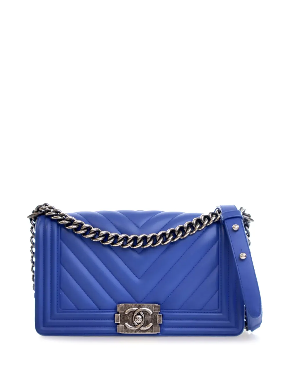 CHANEL Pre-Owned 2016-2017 Old Medium Chevron Calfskin Boy Flap crossbody bag - Blue