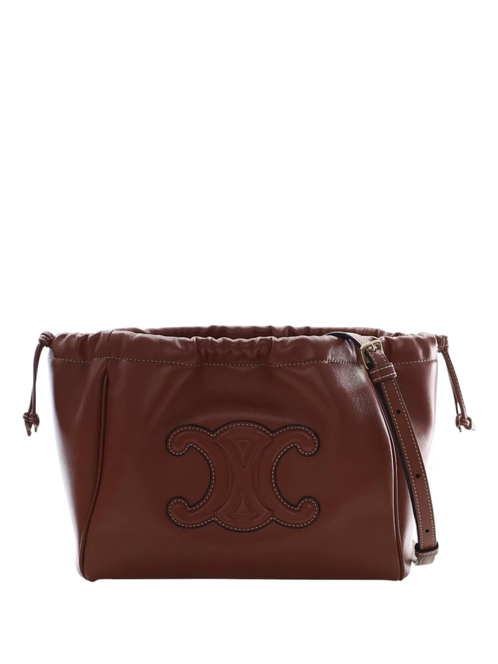 Celine Pre-Owned 2022 Small Calfskin Cuir Triomphe Cabas Drawstring satchel - Marrone