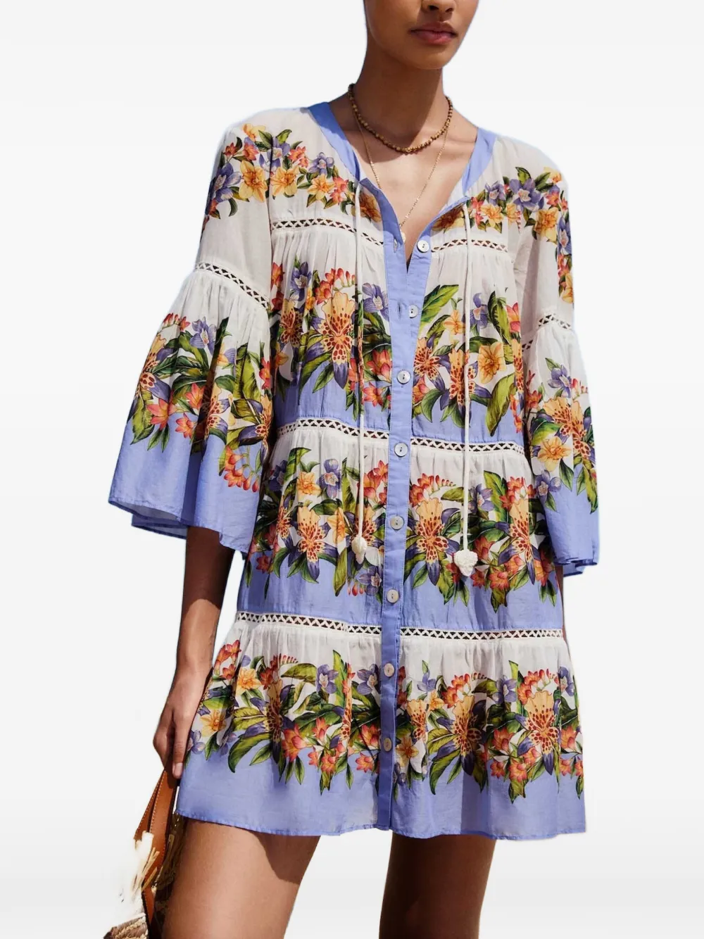 FARM Rio Hilo floral-print tiered mini dress - Bianco