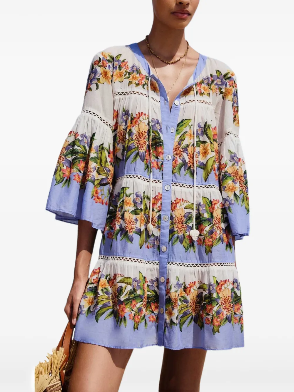 FARM Rio Hilo floral-print tiered mini dress - Bianco