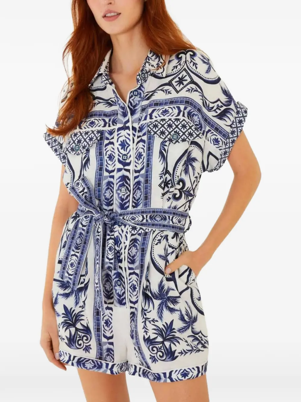 FARM Rio Wonderful City belted playsuit - Bianco