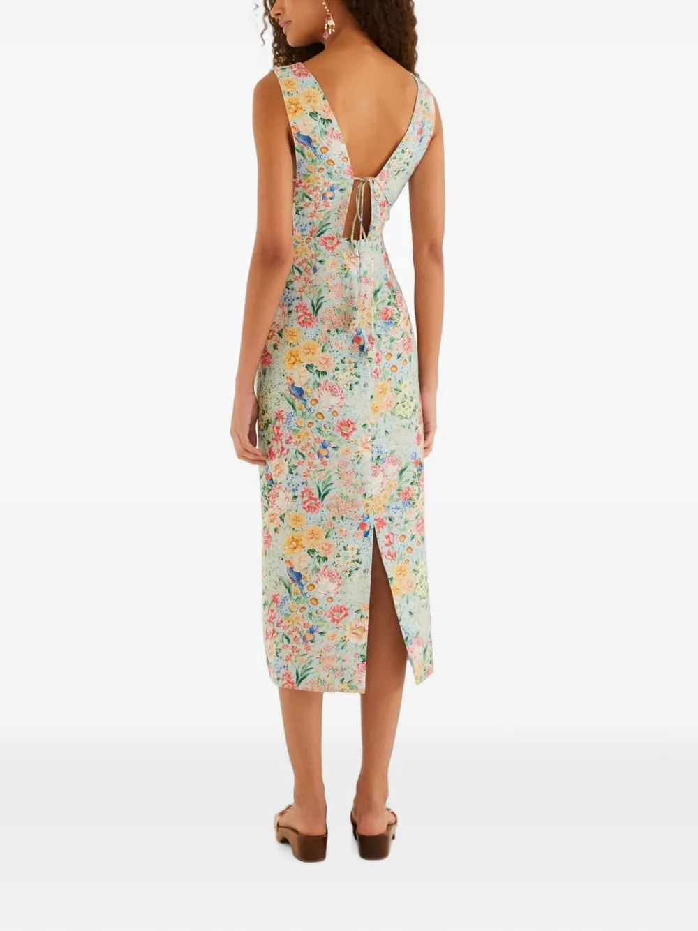 FARM Rio Rendeira midi-jurk met bloemen-print en vlinder-applicatie Blauw
