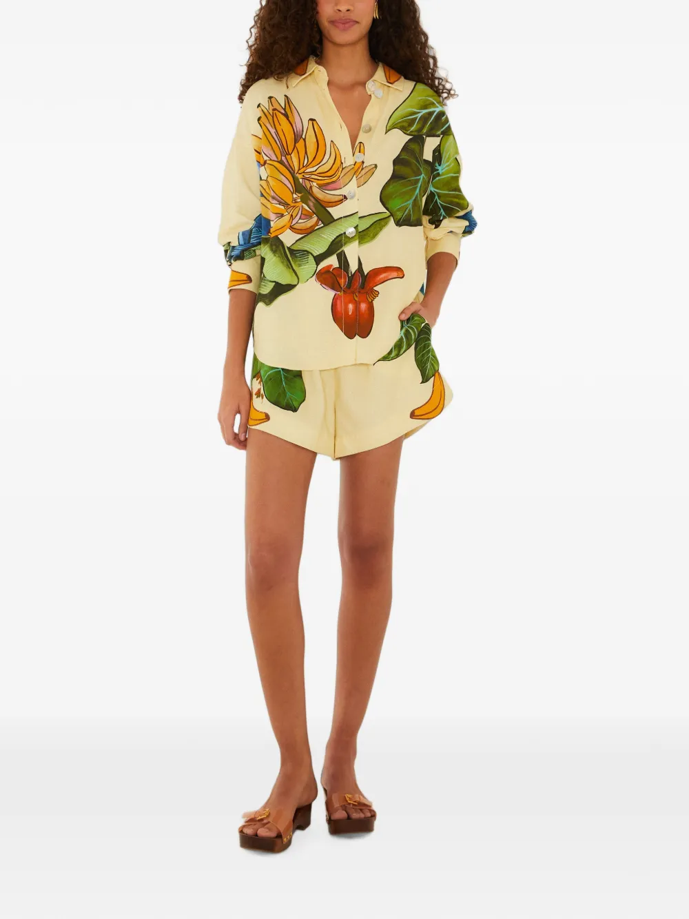 FARM Rio Button-up blouse met fruit-print Geel