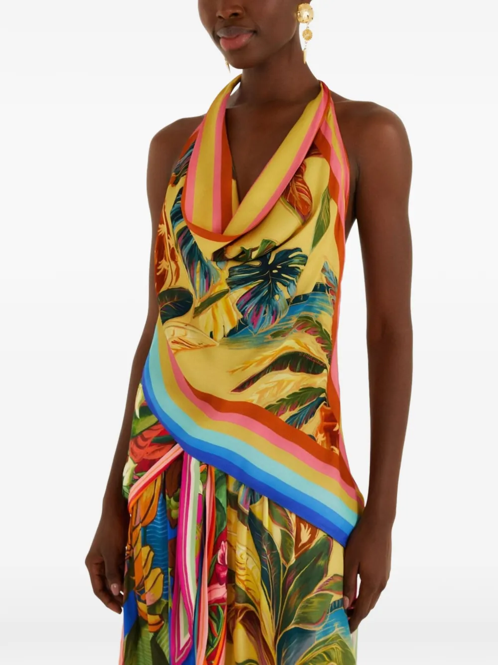 FARM Rio Rainbow tropical-print cowl-neck top - Giallo