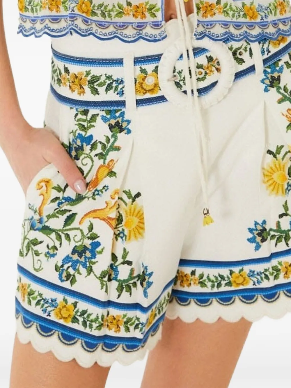 FARM Rio Emily floral-print scalloped-edge shorts - Bianco