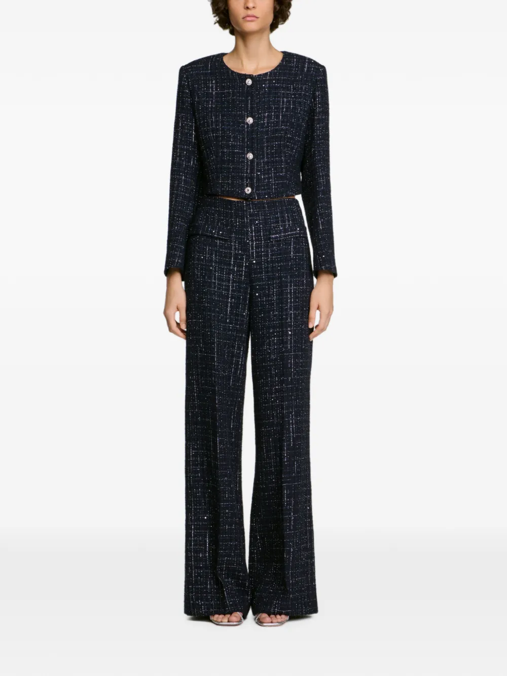 SANDRO Cropped jack met tweed-effect Blauw