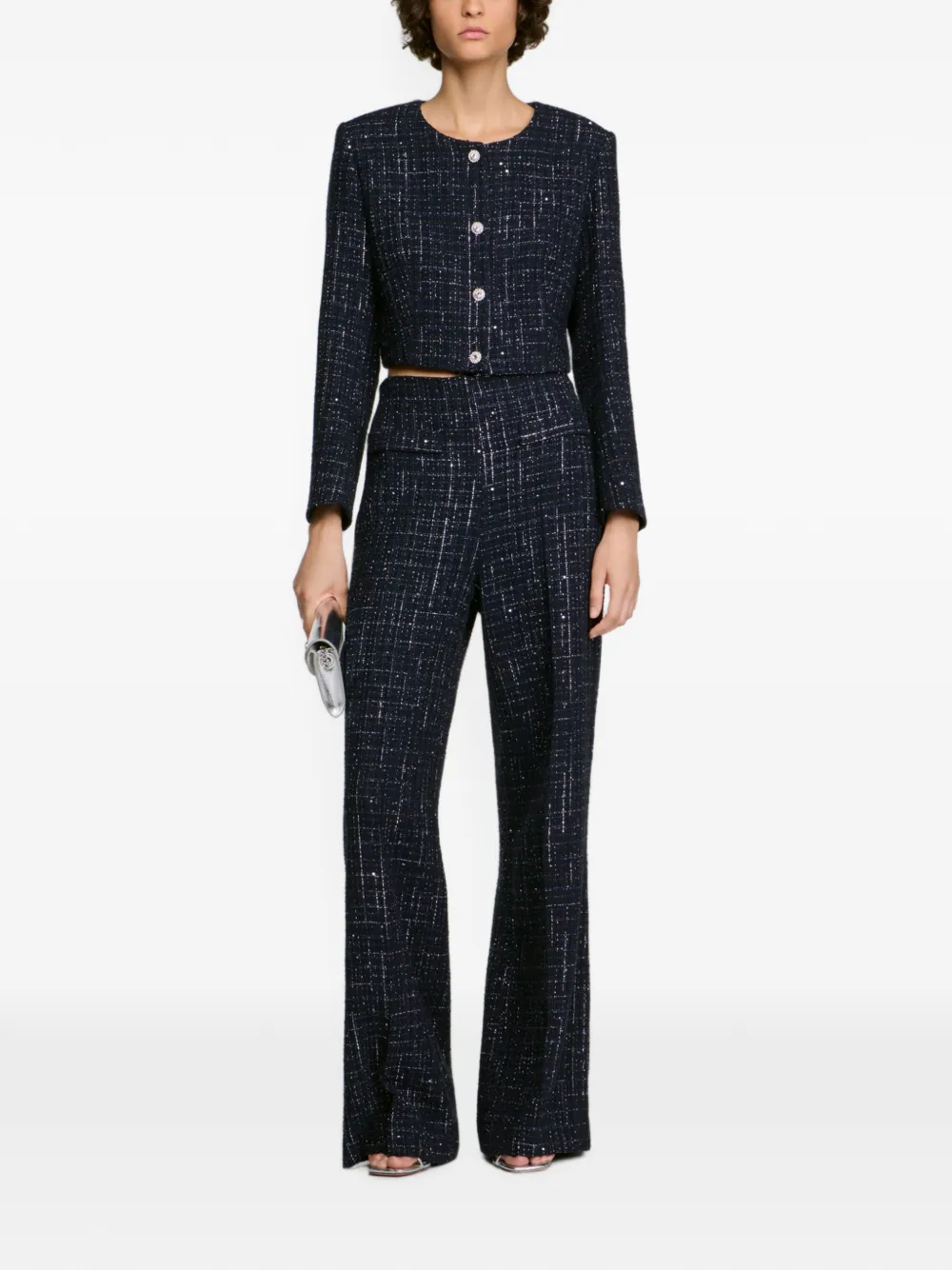 SANDRO Cropped jack met tweed-effect Blauw