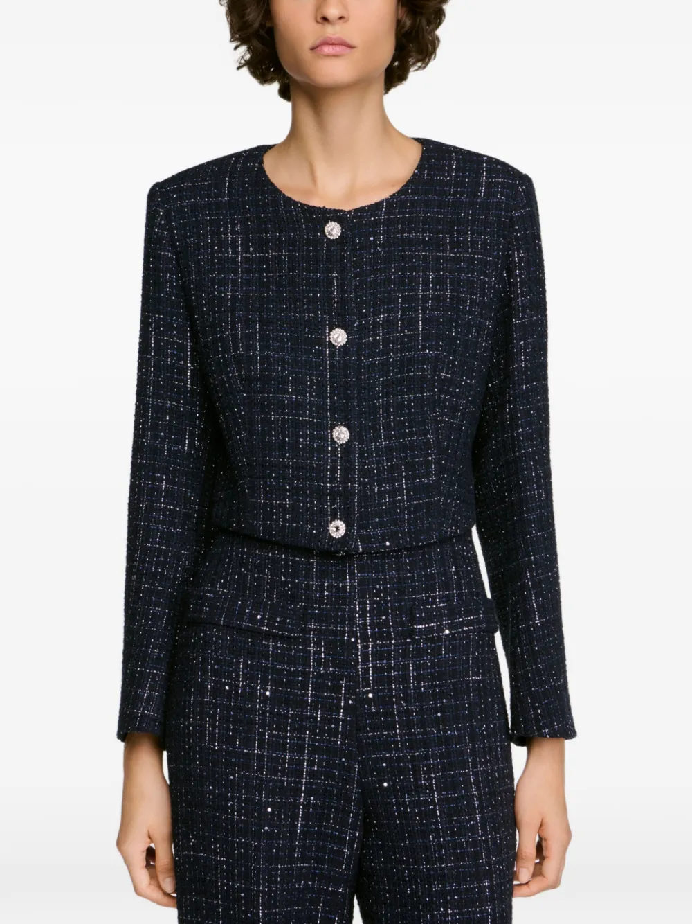 SANDRO Cropped jack met tweed-effect Blauw