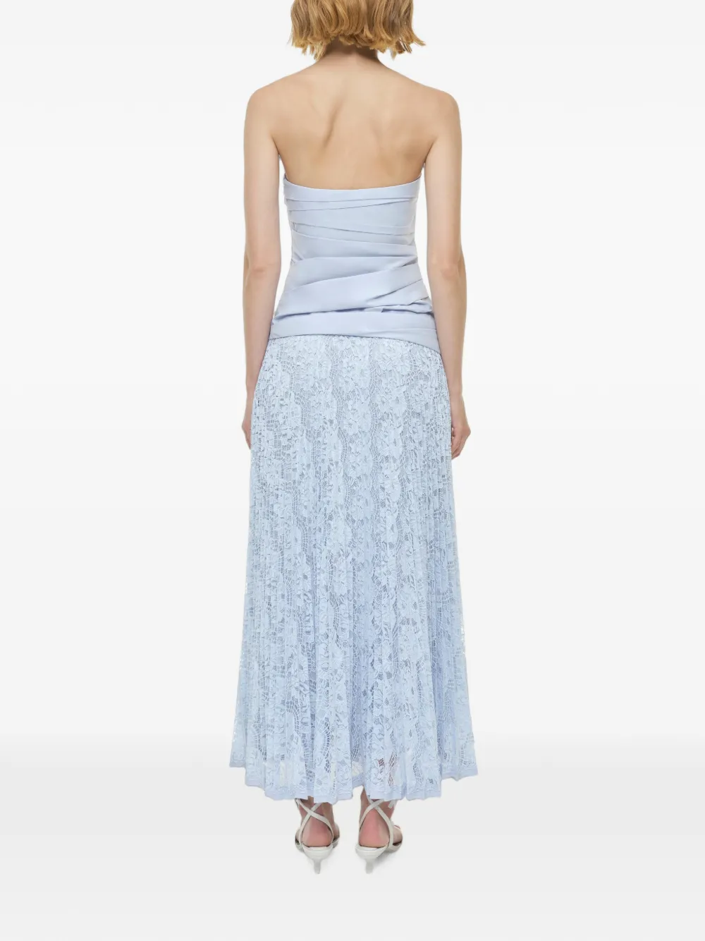 SIMKHAI Annalise lace-panelled strapless maxi dress Blauw