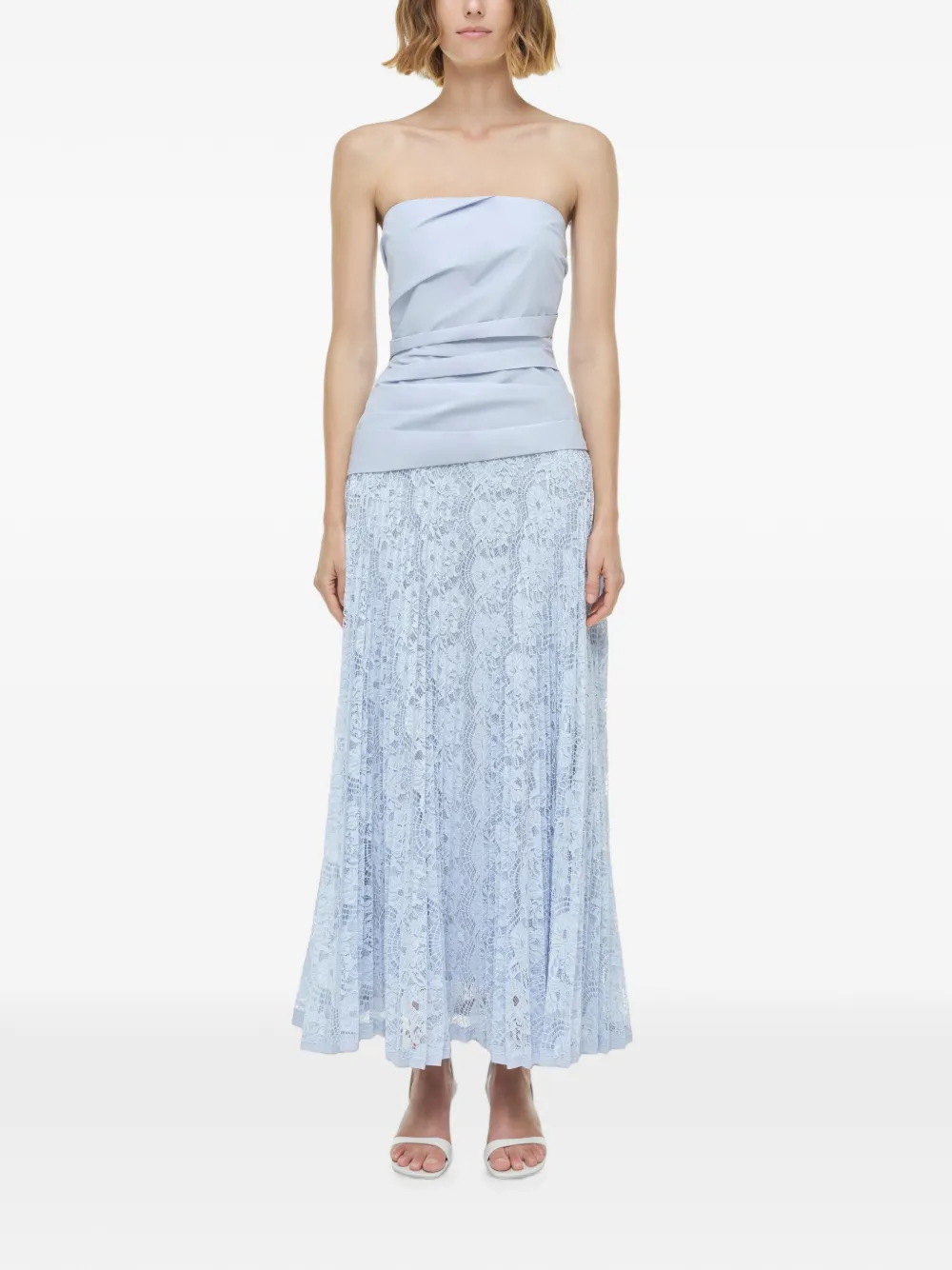 SIMKHAI Annalise lace-panelled strapless maxi dress Blauw