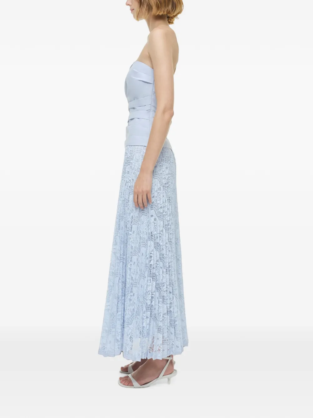 SIMKHAI Annalise lace-panelled strapless maxi dress Blauw