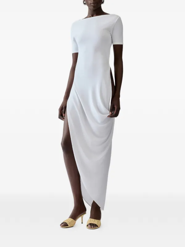 jacquemus white off shoulder dress JACQUEMUS Cold Shoulder Dress in White & Off White