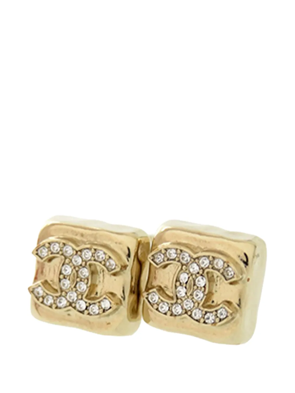 CHANEL Pre-Owned 2024 CC Gold Plated Strass Square Push Back Earrings costume earrings - Oro