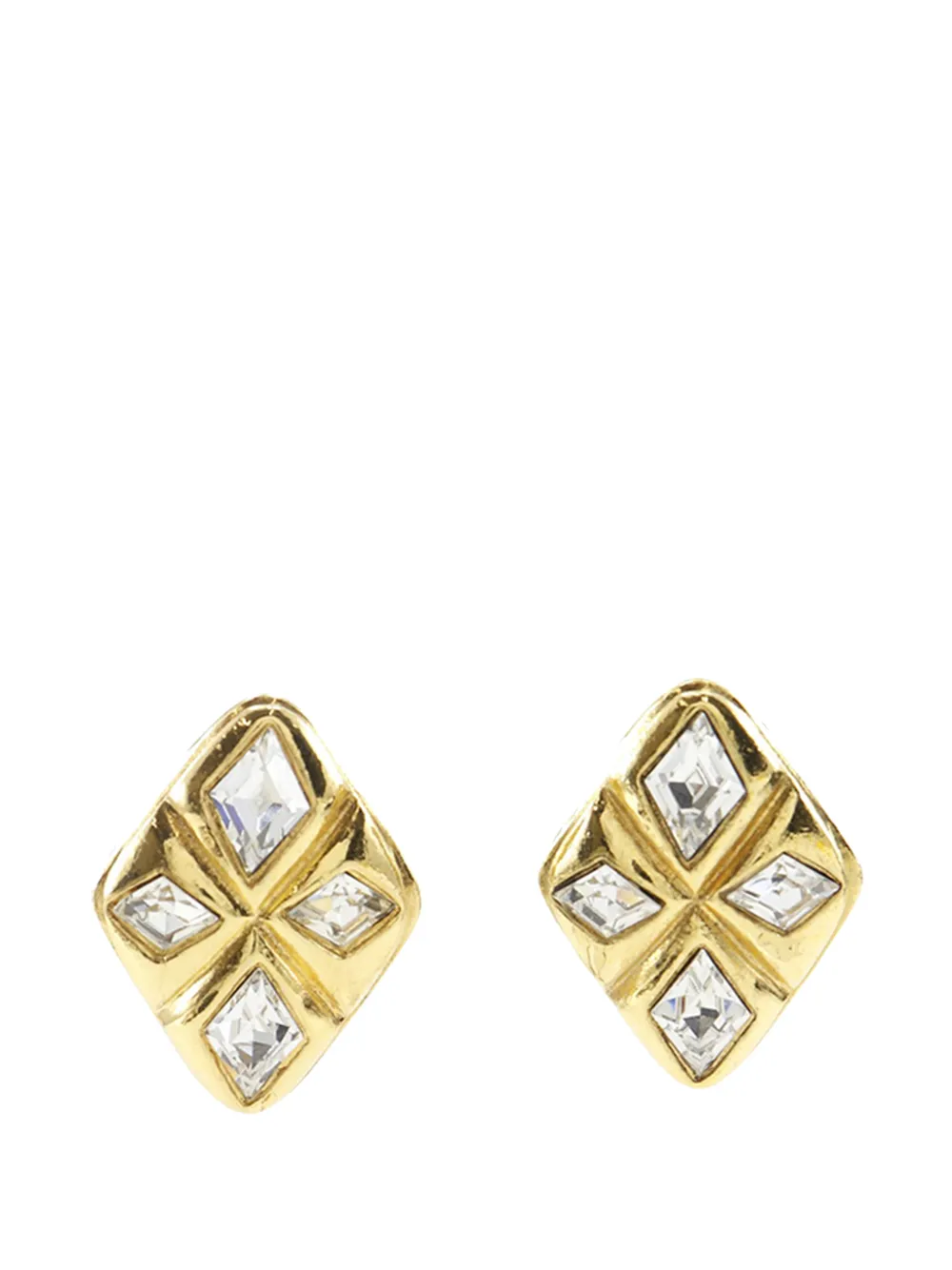 CHANEL Pre-Owned 1970-1980 Gold Plated Strass Diamond Shape Clip On Earrings costume earrings