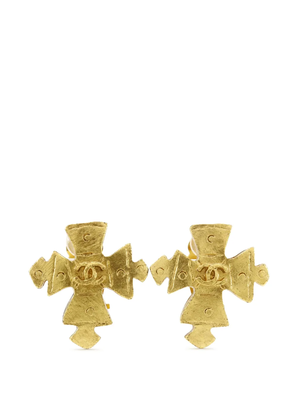 CHANEL Pre-Owned 1994 CC Gold Plated Cross Clip On Earrings costume earrings - Oro