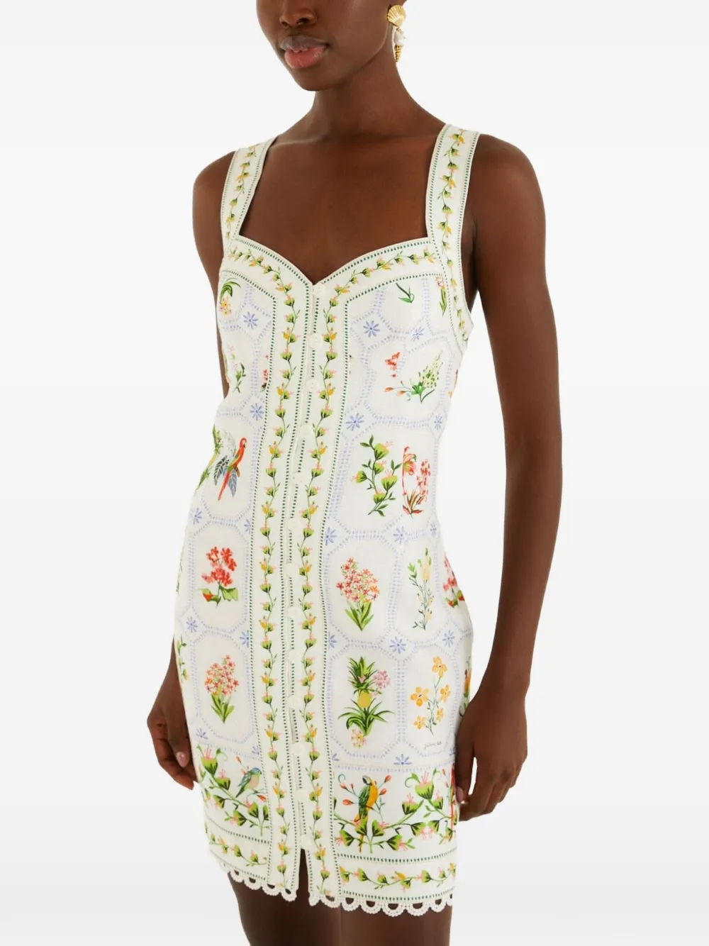 FARM Rio floral-print scallop-trim dress - Bianco