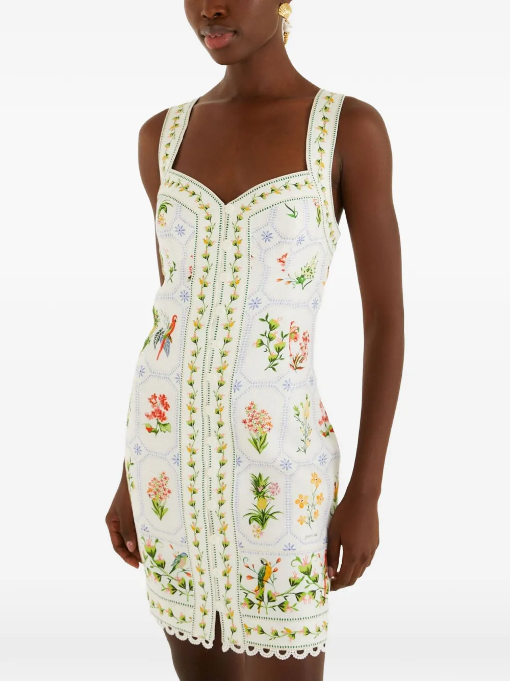 FARM Rio floral-print scallop-trim dress - Bianco