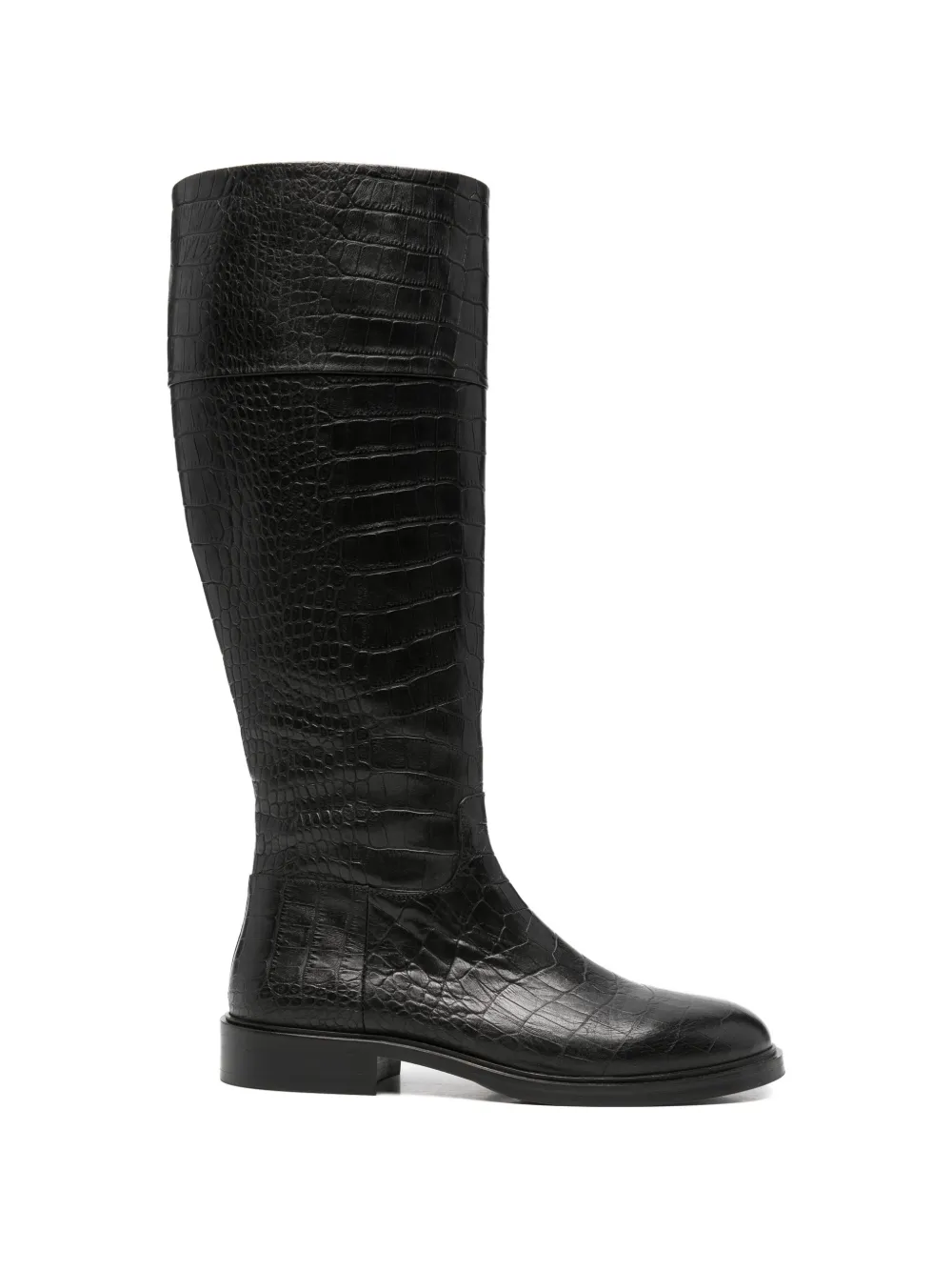croc-effect knee-high boots