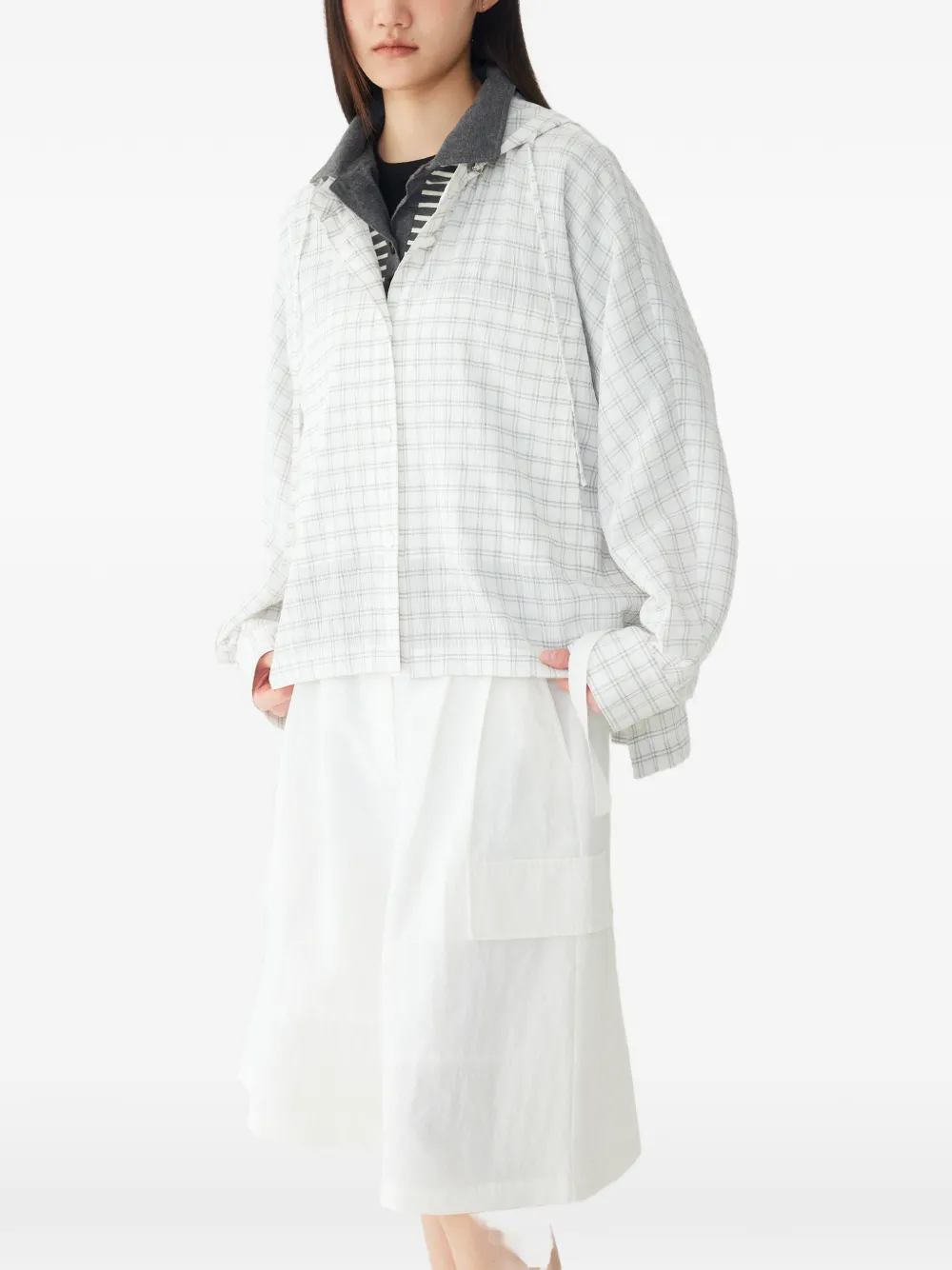 TOMBOY Geruite blouse met capuchon Wit