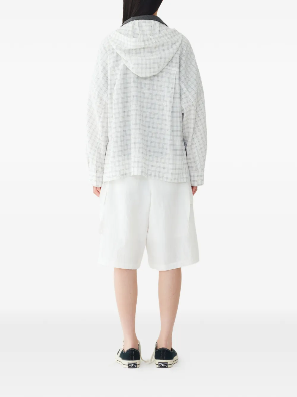 TOMBOY Geruite blouse met capuchon Wit