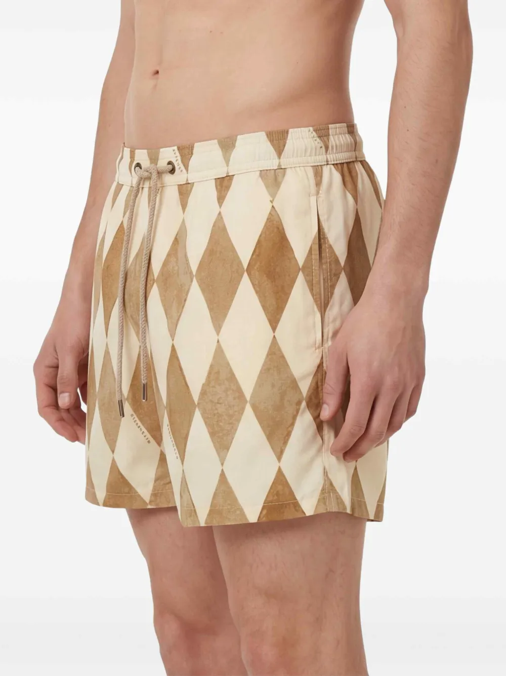 Ballantyne Zwembroek met trekkoord en diamant-patroon Beige