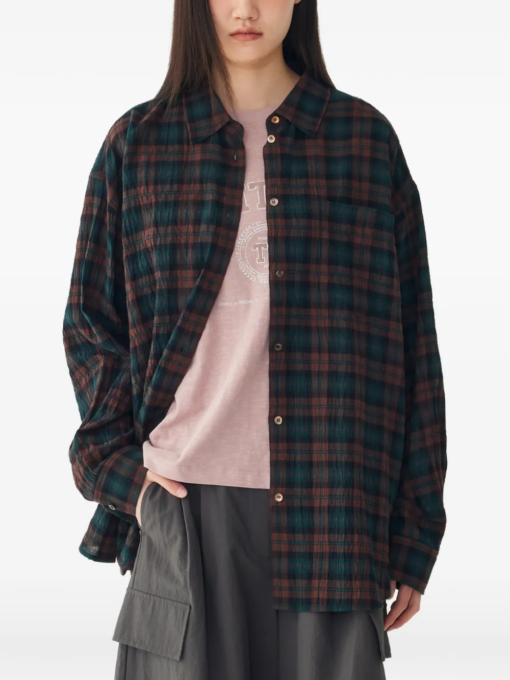 TOMBOY Geruite oversized blouse Bruin