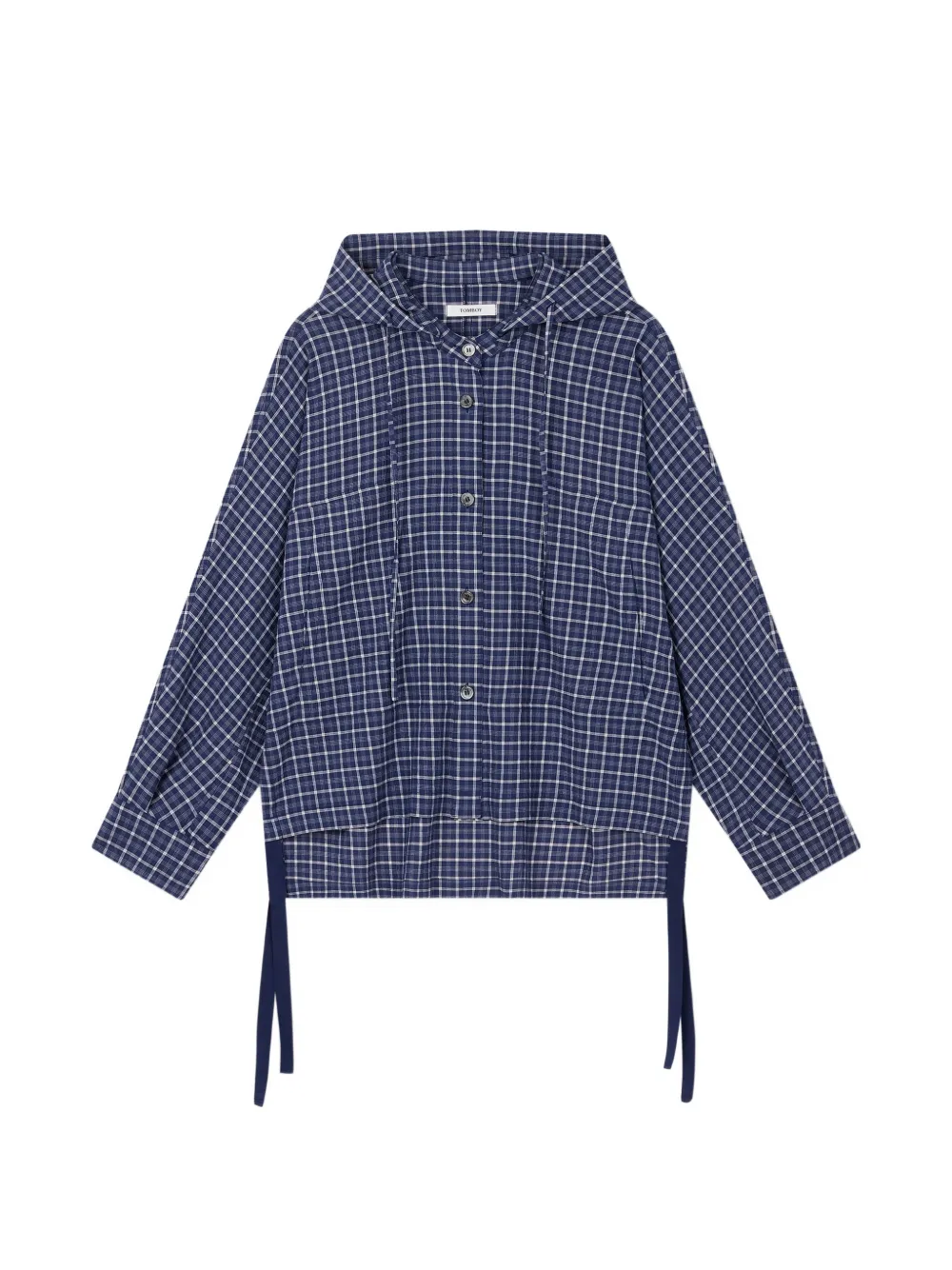 TOMBOY check-pattern drawstring-hem hoodie - Blu