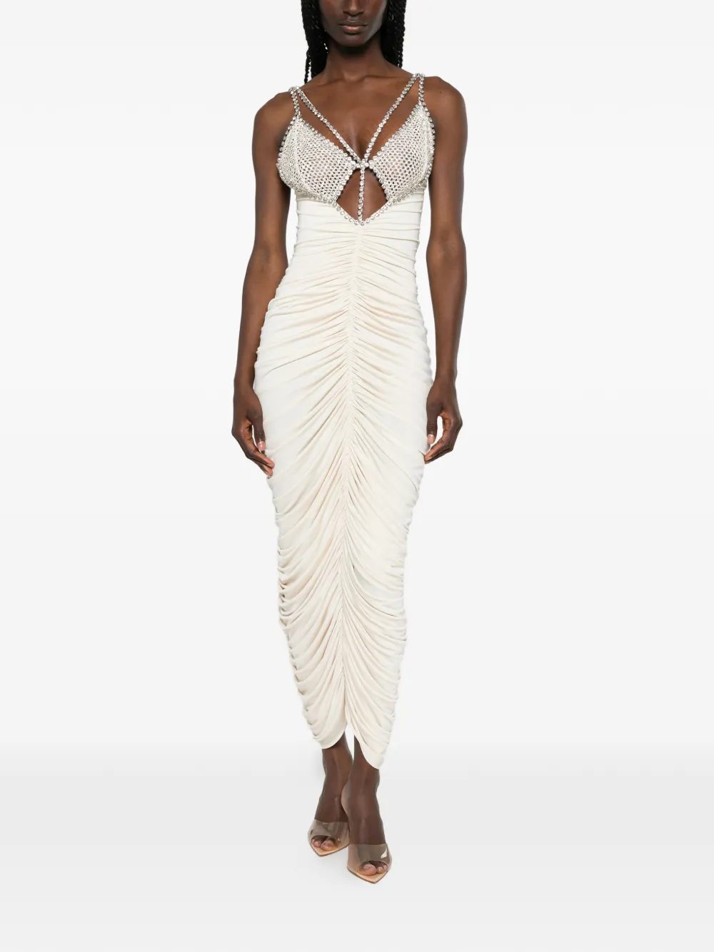 NISSA Midi-jurk verfraaid met kristallen Beige