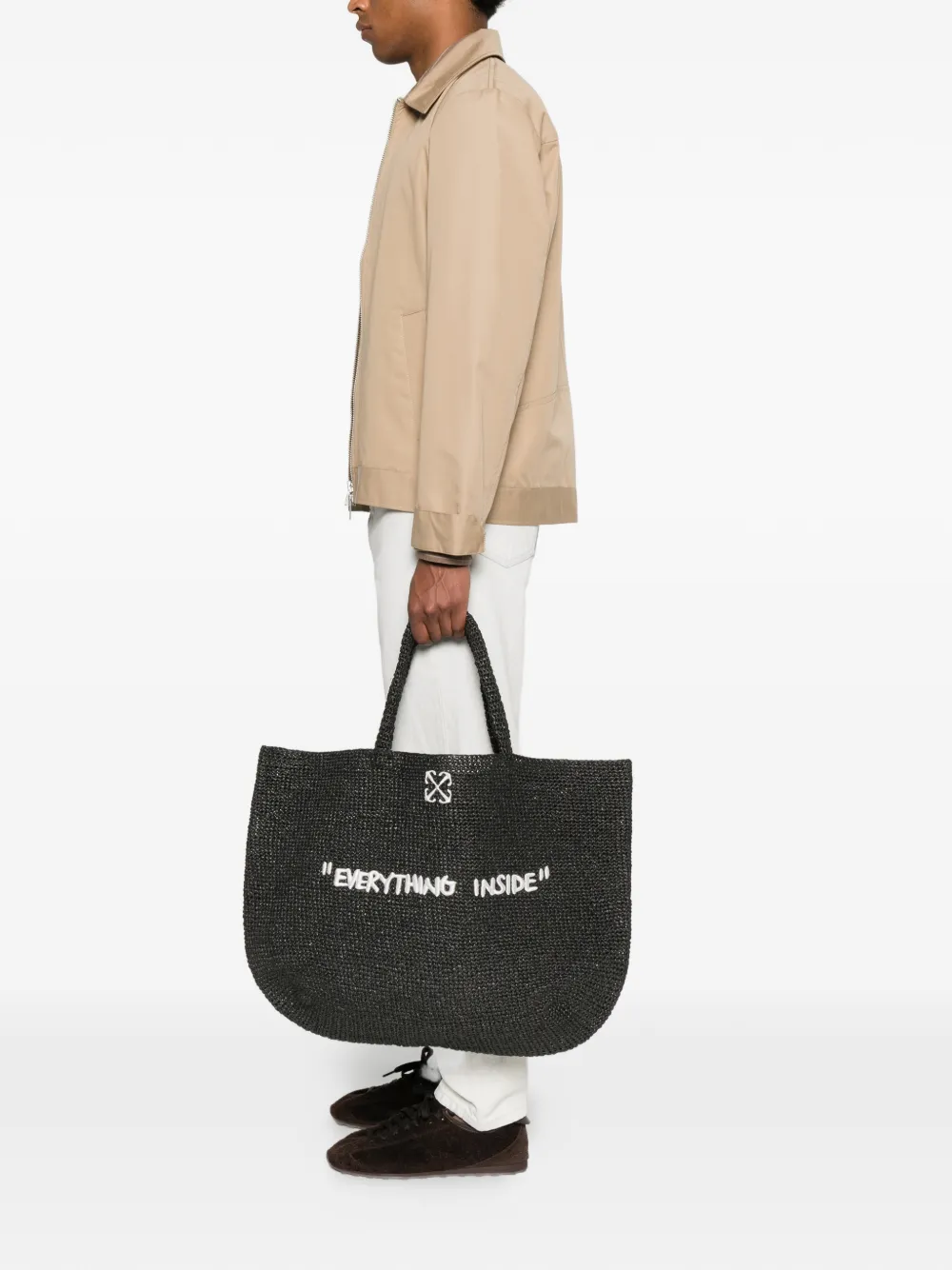 Off-White Jitney geweven shopper met pijlpatroon Zwart