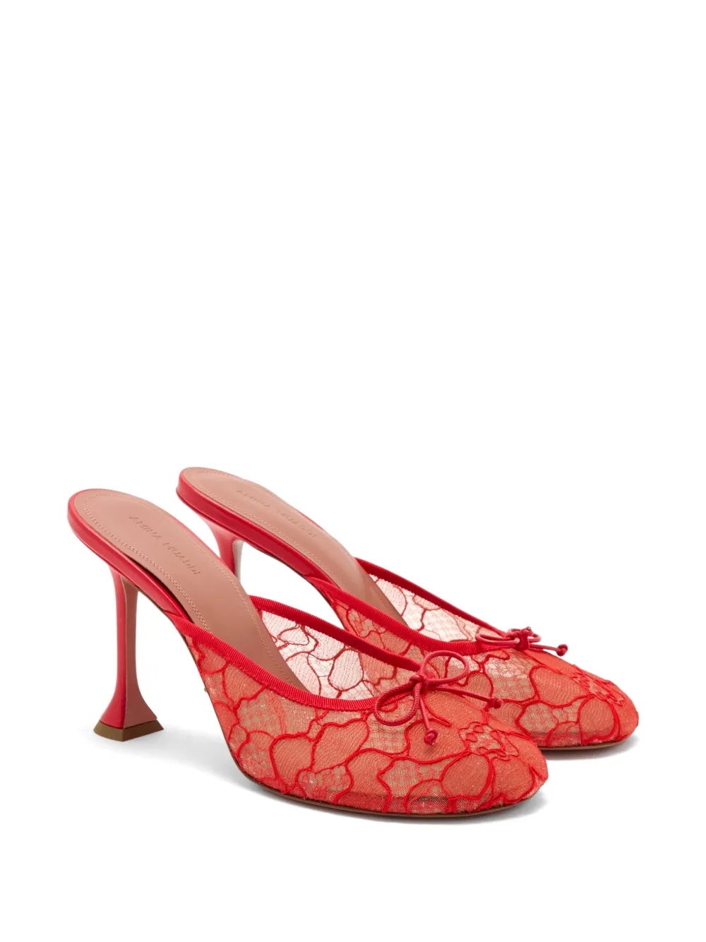 Amina Muaddi Lila lace-overlay bow-detail mules Rood