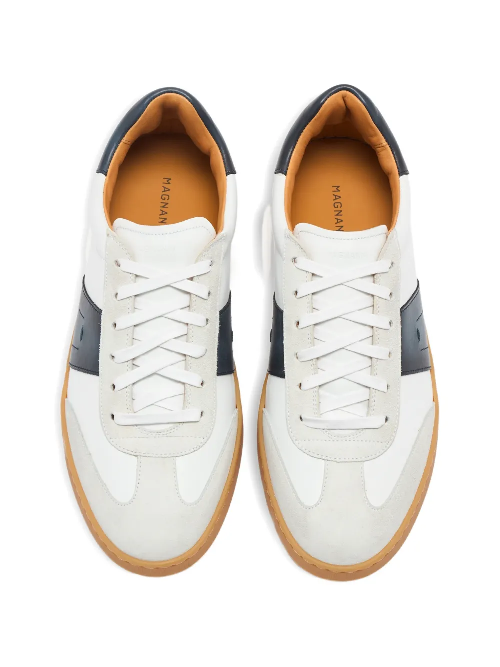 Magnanni panelled suede-trimmed sneakers Wit