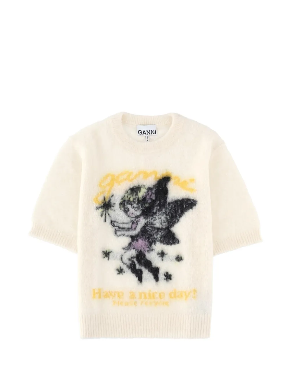 GANNI graphic-detail short-sleeve sweater - Toni neutri