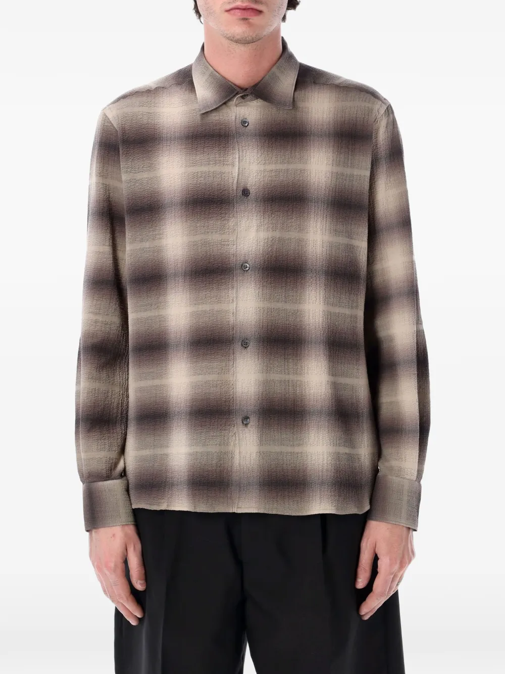 Berner Kühl check-pattern crinkled-finish shirt - Grün