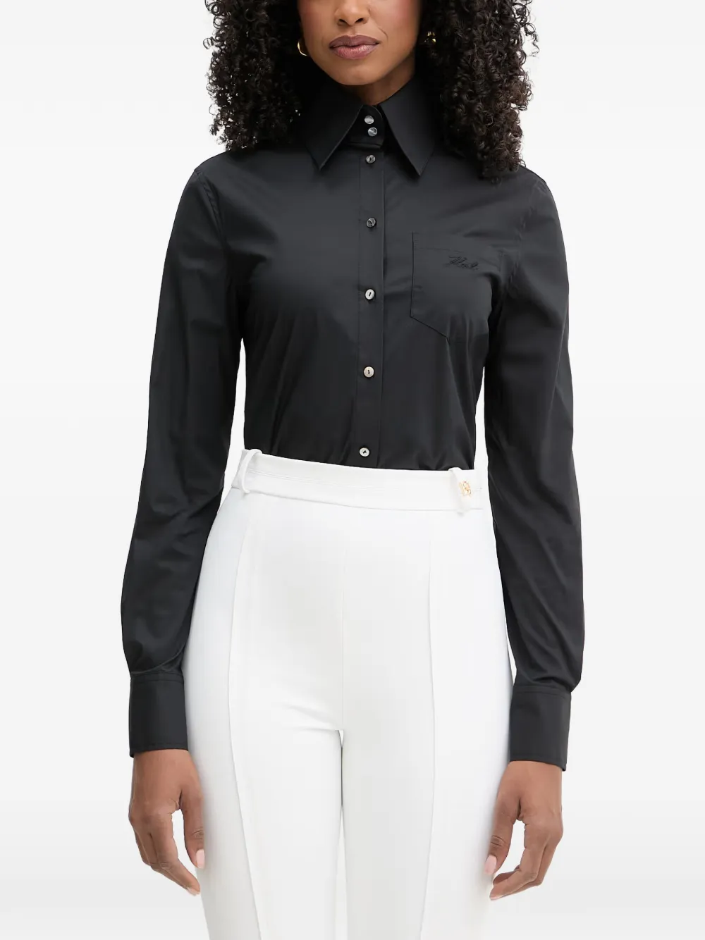 Karl Lagerfeld logo-embroidered chest-pocket shirt - Schwarz