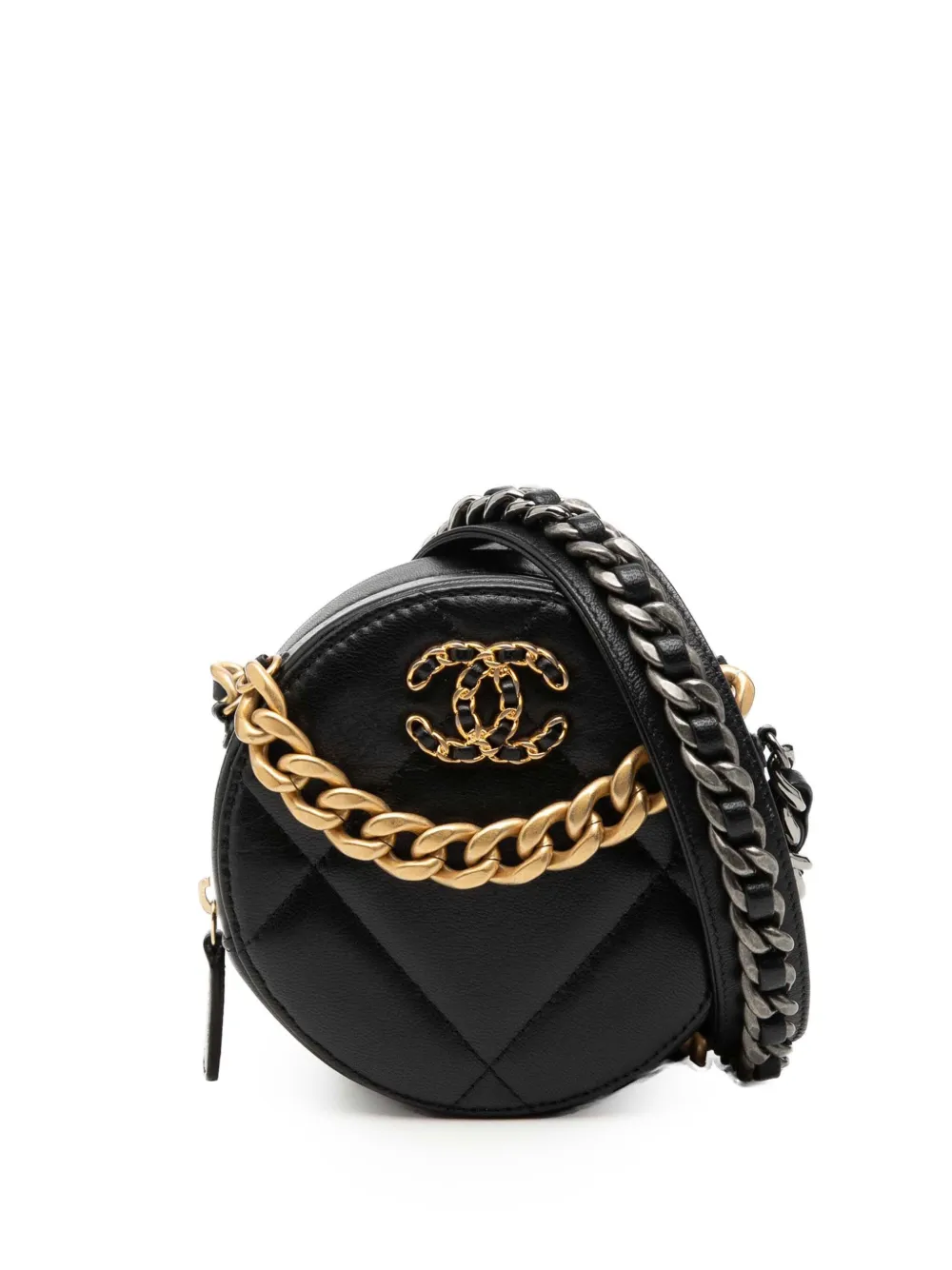CHANEL Pre-Owned 2020 Lambskin 19 Round Clutch with Chain satchel - Black