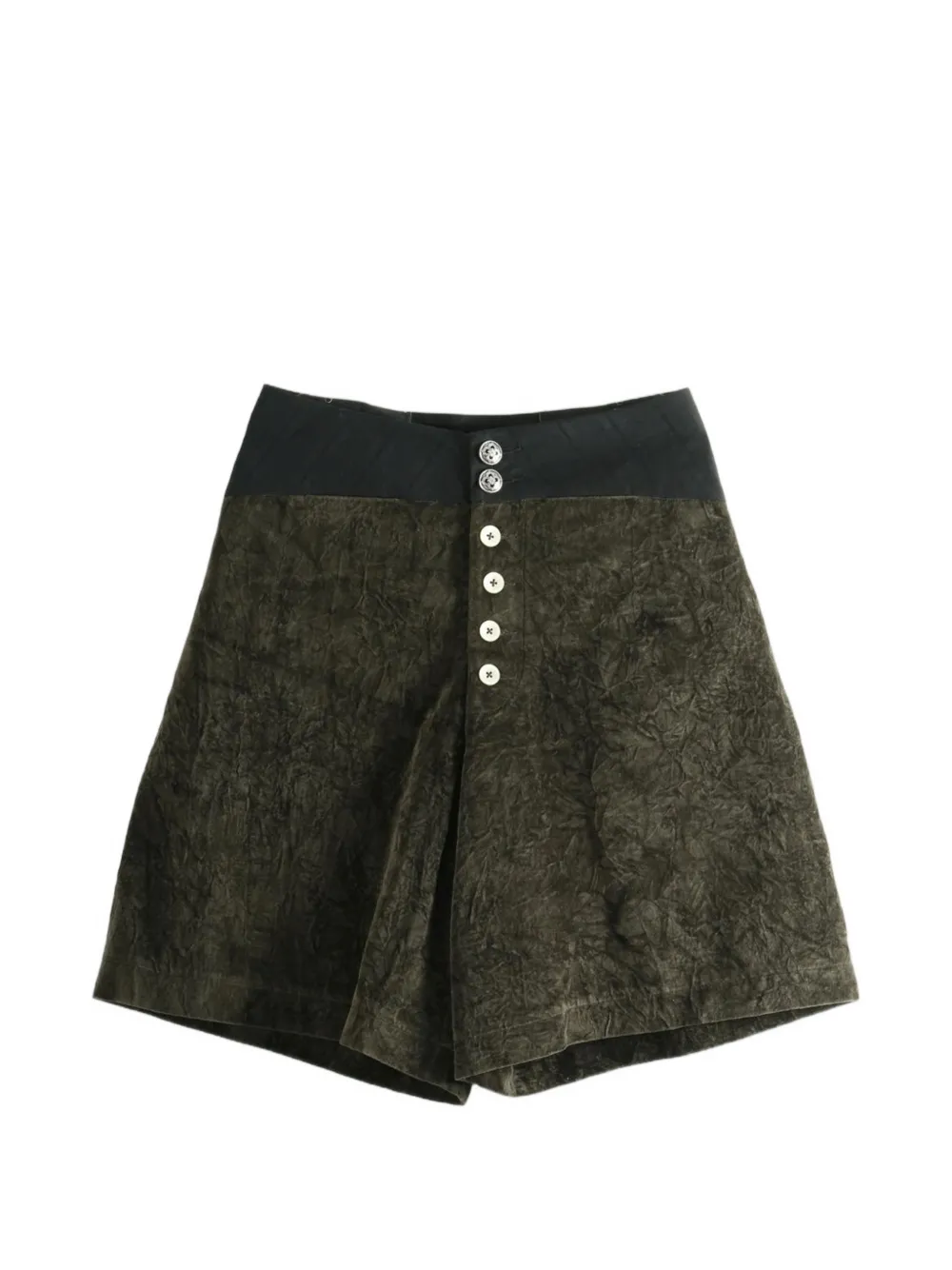 COMMUNS button-down crinkled shorts - Verde