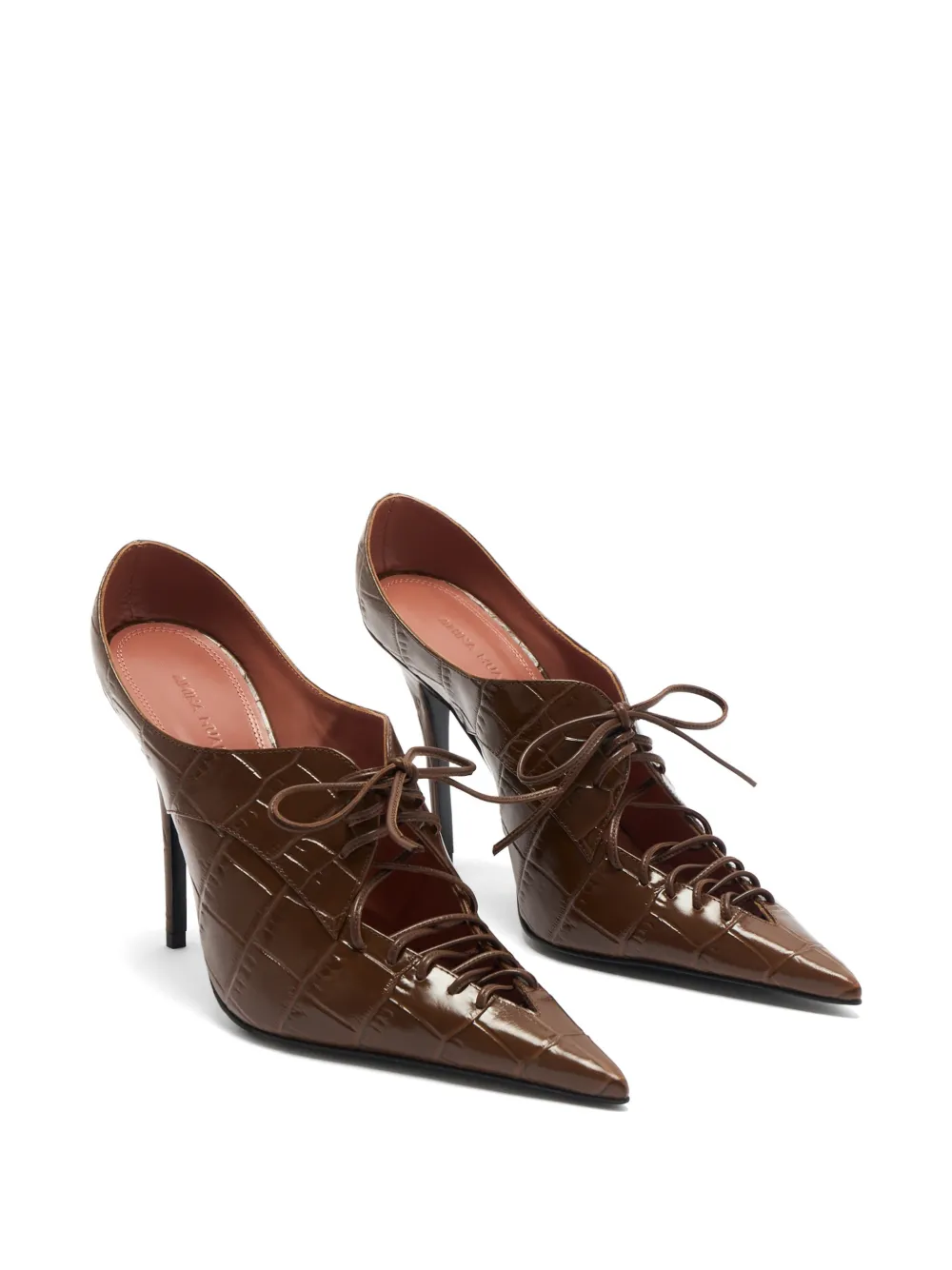Amina Muaddi croc-effect lace-up pumps Bruin
