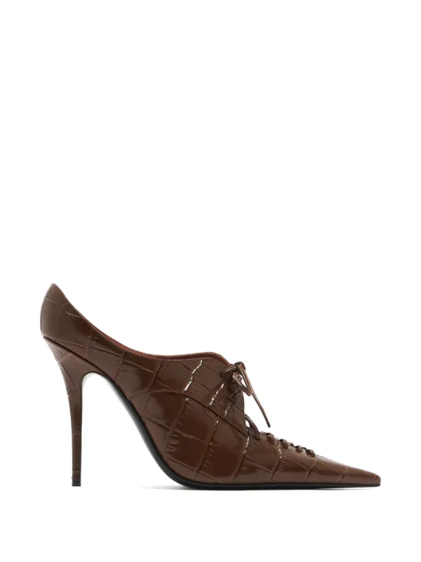 Amina Muaddi Croc-effect Lace-up Pumps in Brown