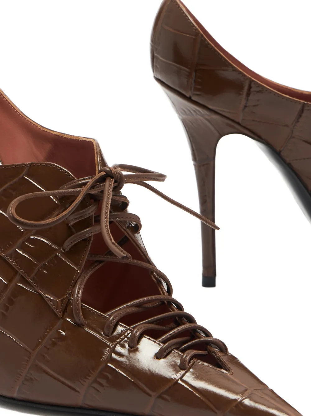 Amina Muaddi croc-effect lace-up pumps Bruin