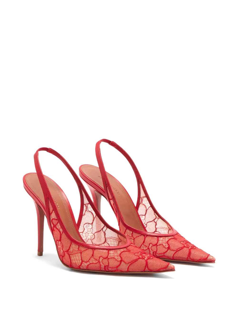 Amina Muaddi lace-embellished slingback pumps Rood