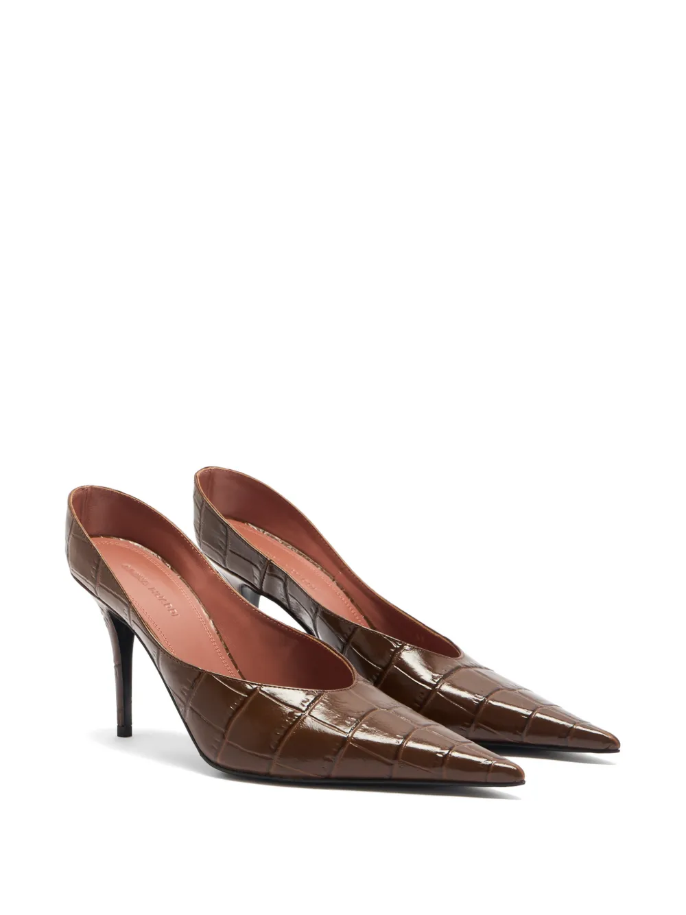 Amina Muaddi croc-effect pointed-toe pumps Bruin